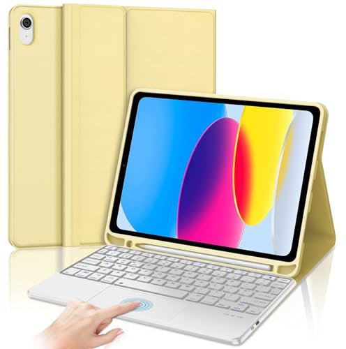 SENGBIRCH Keyboard Case for iPad 11th Generation (11, 2025) with Trackpad - UK Layout Detachable Wireless Bluetooth Keyboard with Touch Pad, Cover for iPad 10th Generation 10.9- Yellow