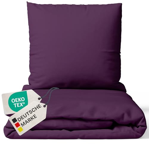 NYVI Bettwäsche Set DreamScience Mikrofaser Uni 135x200 + 80x80 cm Aubergine - Atmungsaktiv & Weich - Mit Reißverschluss, Oeko-TEX Zertifiziert, für Allergiker geeignet