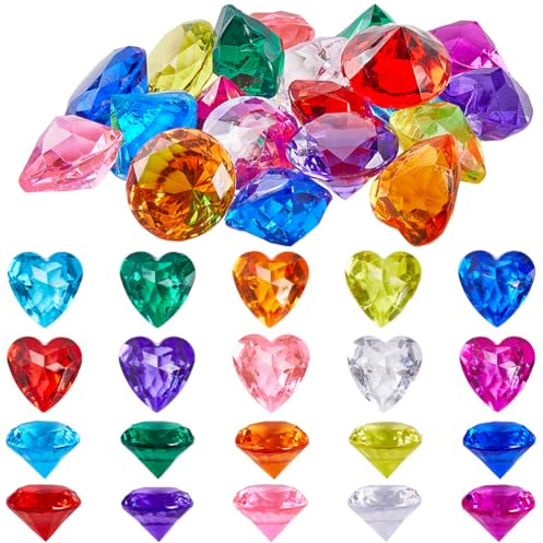 SOFPLATE 20 Stück Große Bunte Diamanten Schatz Edelsteine Kunststoff Facettiert 40mm Großes Herz Glitzernd Transparent Strand Mehrfarbig Piraten Juwelen Cabochons Für Vase Schwimmtraining Geschenk Pa