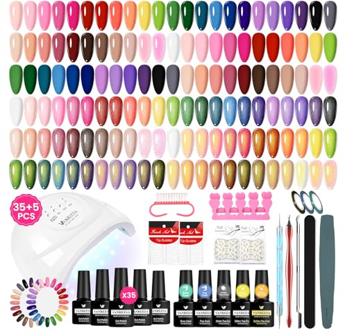 VANREESA Gel Nail Polish Set with Lamp Spring Summer Colours Gel Nail Kit Pink White Nude Green Blue Gel Polish Set with Manicure Tools Nail Art Set Gifts for Women