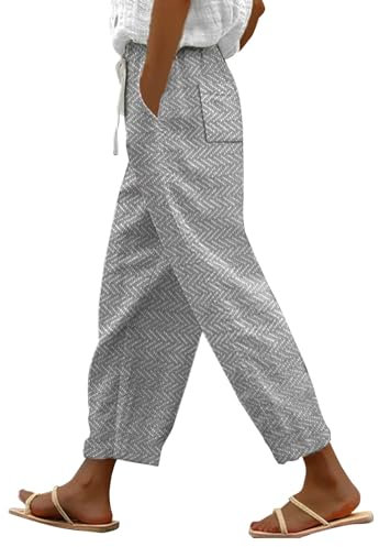 Leinenhose Damen Hose Sommer Musselin Leinen Hosen Stoffhose Freizeithose Gerade Geschnitten Strandhose Bequeme Causal Locker Palazzo Hose Sommerhose mit Taschen