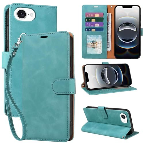 GOTOURED for iPhone 16e Wallet Case, RFID Blocking 4 Card Slots Holder, Soft Leather Protective, Kickstand, Wrist Strap, Shockproof Folio Flip Cases for iPhone 16e Cover (Green)
