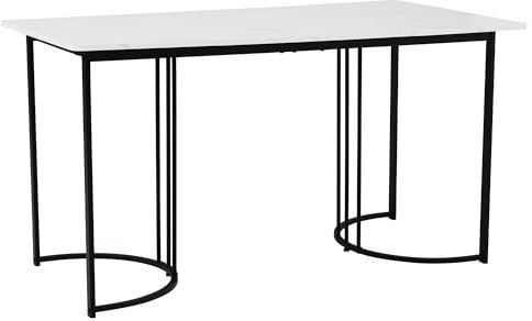 ModernLuxe Esstisch 140 x 80 cm – Rechteckiger Küchentisch in Marmoroptik, Stabiler Esstisch mit Metallgestell & MDF-Tischplatte, verstellbare Füße, für Esszimmer & Wohnzimmer, Weiß/Schwarz