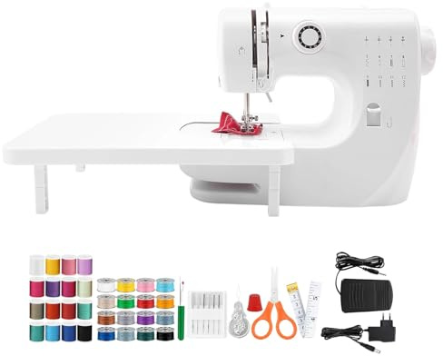 Elektrische Nähmaschine für Anfänger, Tragbare Nähmaschine Mini mit Verlängerungstisch, 12-Stiche-Nähmaschine mit LED-Nählicht, Fußpedal & Nähzubehör-Set für Kleidung, Kissenbezüge, Bettlaken
