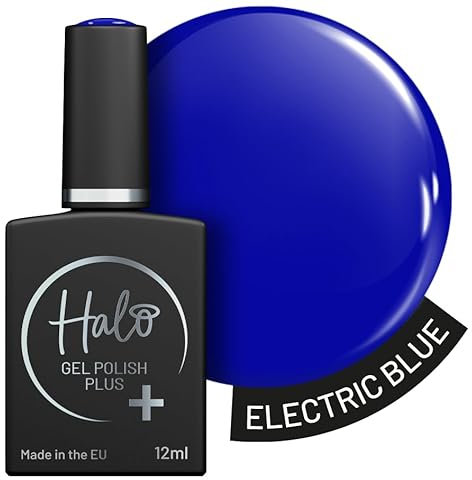 Halo Gel Polish Plus 12ml - Electric Blue. UV/LED Gel Nail Polish, Long Lasting & Easy To Apply. Nail Art Colours For Manicure & Pedicure. Hema Free Gel Polish For Professional & Home Use.