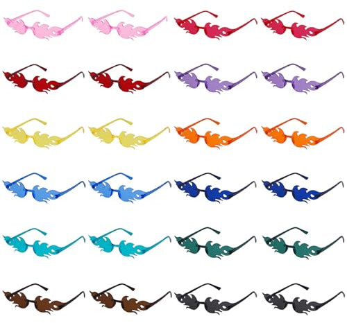 VirtuGro 24 Stück Flammen Sonnenbrille Rave Brille Partybrillen Lustige Brillen Festival Accessoires Sonnenbrillen Set Partybrillen Erwachsene Malle Brille für Foto Party Accessoires Hochzeit Bunt