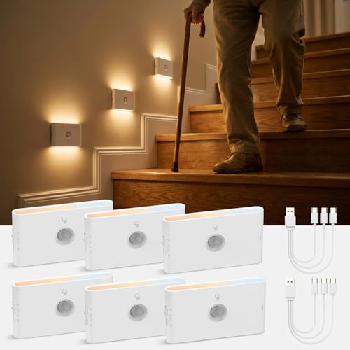 wowatt LED Stair Lights Motion Sensor, Battery Operated Night Light, 6 Pack