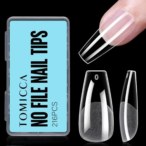TOMICCA Capsule Americaine Ongle Medium Ballerine, 216 Pièces American Nail Tips, Gel Couverture Complète Faux Ongles Pour DIY Nail Art, 12 Tailles