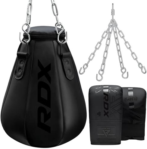 RDX 1.5FT Maisbrine Boxsack, Hochwertige Qualität Boxbirne Mit Kette & Handschuhen – 8KG Gefüllt Schlagbirne Boxball, 50CM Maize Punchingball für Uppercut Reflex Boxen Muay Thai & Kickboxen, Schwarz
