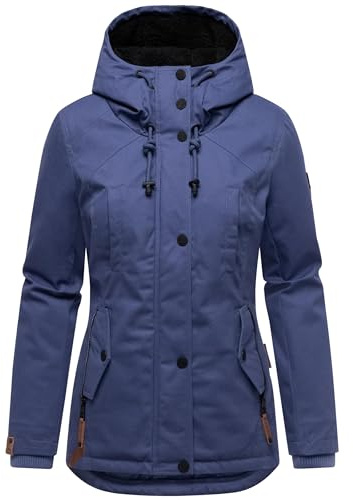 MARIKOO Damen warme Winterjacke Bikoo mit großer Kapuze | Länge: hüftlang | Wärmegrad 3 von 3 – warm | wasserabweisend | Kapuze mit Fleecefutter