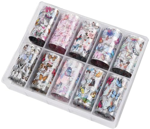 SOFPLATE 1 Box 10 Rollen Nail Art Folien Spitze Transferfolie Nägel Set Abziehbilder PET Transferfolie Aufkleberbandrolle Maniküre Zubehör Für Maniküre Spitzen Zubehör Kunst DIY Dekoration 39