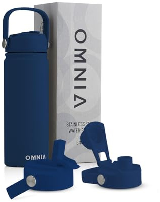 OMNIA Vacuum Insulated Stainless Steel Water Bottle, 2 Lids (Straw & Spout) Leakproof, BPA-Free, Reusable Flask for Sports, Gym, Travel, Outdoors (Slate Blue, 540ML)