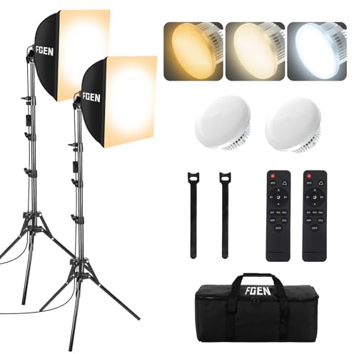 FGen LED Softbox Set mit 85W 2700-6400K dimmbare Foto Licht 300cm Kabel | 2x40x40cm Softboxen mit 68-150cm Reversibler Lichtständer,Fotostudio Set für Produktfotografie und Videoaufnahmen