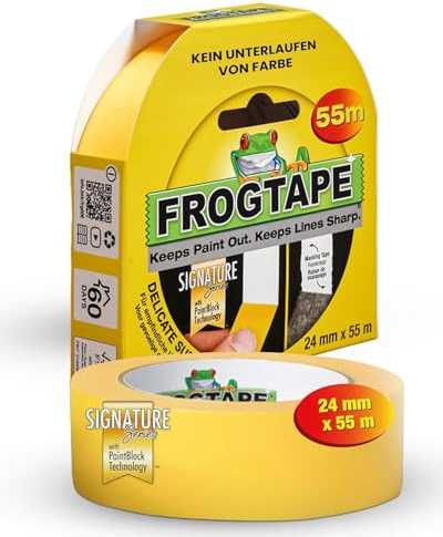 FROGTAPE Delicate Ruban de Masquage Washi avec Technologie PaintBlock 24mm x 55m, Adhésif Peintre Jaune pour Surfaces Sensibles, Bords Ultra Nets, Retrait Sans Trace 60 Jours, Scotch Peinture | Abklebeband empfindliche Untergründe, PaintBlock, scharfe Kanten, 60 Tage ablösbar