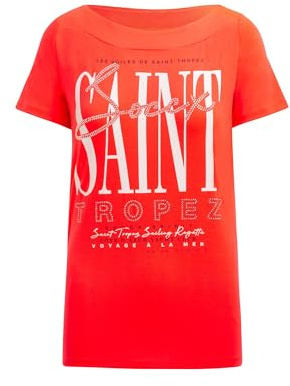 SOCCX Damen T-Shirt mit U-Boot-Ausschnitt und Artwork Red Neon, XL