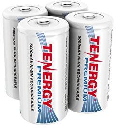 Tenergy Premium Rechargeable C Batteries, High Capacity 5000mAh NiMH C Size Battery, C Cell Battery, 4-Pack