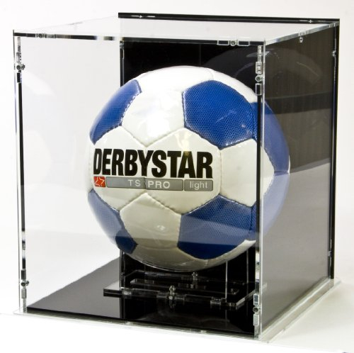 SORA Fussball Vitrine mit schwarzem Boden und schwarzer Rückwand