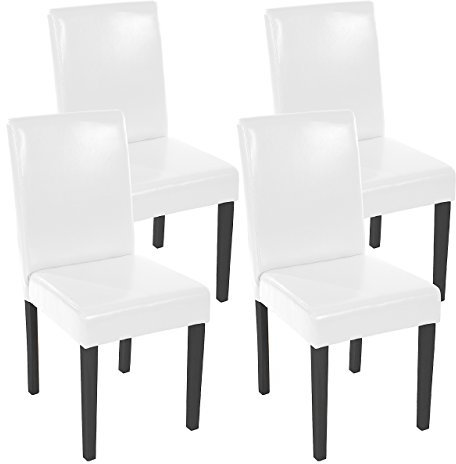 Mendler 4er-Set Esszimmerstuhl Stuhl Küchenstuhl Littau FSC®-Zertifiziert - Kunstleder, weiß dunkle Beine