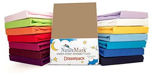 2er Sparpack Kinder Spannbettlaken Jersey 100% Baumwolle für Kinderbettmatratzen ÖKO Tex Geprüft- Gr. 70 x 140 cm, Sand / Cappuccino