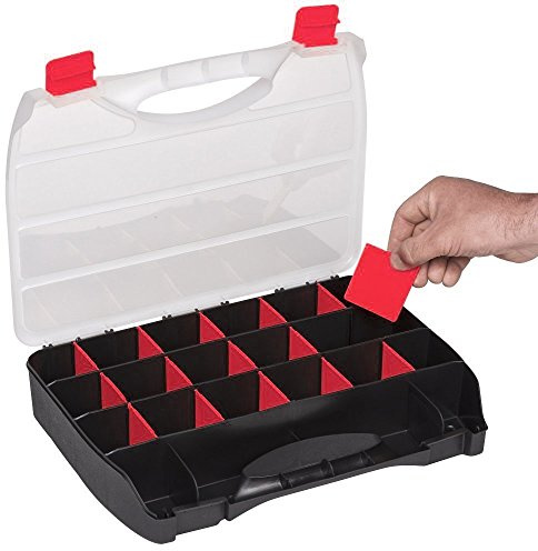 Kreher XL Sortimentskasten Organizer mit 15 Einteilern | Variable Einteiler mit großem Stauraum, Maße 36,4 x 26,8 x 6,6 cm