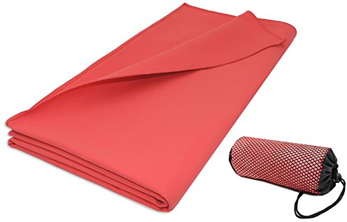 ZOLLNER Strandtuch aus Mikrofaser - leichtes und saugstarkes Handtuch in 90x180 cm - mit praktischer Tragetasche - rot - waschbar bis 60°C