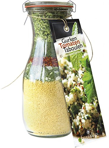 Fertigmischung für Gurken Tomaten Tabouleh – Raffinierte Rezeptideen im Glas für leckere Gerichte – Gourmet Gemüsecouscous einfach kochen oder verschenken – von Feuer & Glas