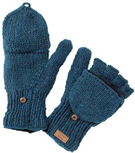 GURU SHOP Handschuhe, Handgestrickte Klapphandschuhe, Fingerhandschuhe Uni, Extra Groß - Petrol, Herren/Damen, Wolle