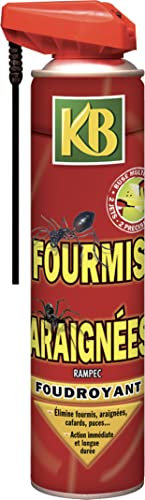 KB FOURMIS ARAIGNEES AEROSOL- Action foudroyante et longue durée - Elimine fourmis, araignées, cafards, puces, punaises, cloportes - Double buse - multifonction 2 précisions : jet large ou jet ciblé
