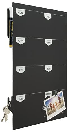 Securit Wall Chalkboard Silhouette Weekly Planner Black Board With Chalk marker Pens, Wall Fixing Velcro & Key Holder, Perfect for Weekly Meal Planning