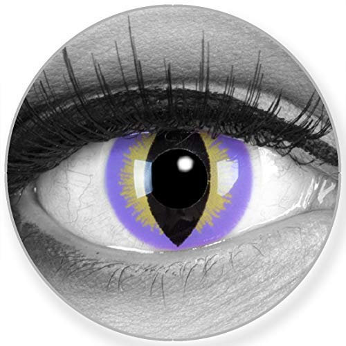 Funnylens Farbige lila violet Kontaktlinsen Purple Dragon - weich ohne Stärke 2er Pack + gratis Behälter – 12 Monatslinsen - perfekt zu Halloween Karneval Fasching oder Fasnacht