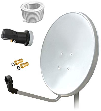 ARLI 60cm HD Sat Anlage Single LNB + 50m Koaxialkabel 135dB + 2 F-Stecker Digital 1 Teilnehmer Antenne lichtgrau/Weiss UHD 4K FullHD
