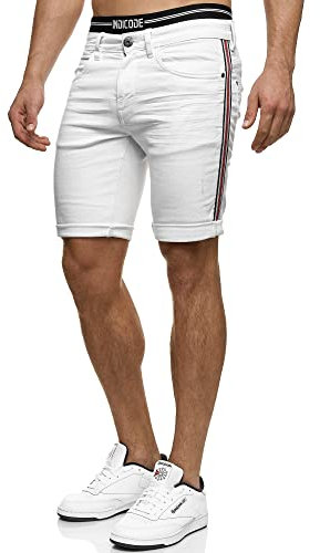 Indicode Herren Fife Jeans Shorts mit 5 Taschen | Herrenshorts Used Look für Männer Offwhite, XXL