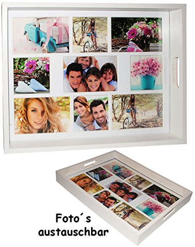 alles-meine.de GmbH großes Tablett - für - 9 große Fotos & Bilder - rechteckig - Vintage - Foto Serviertablett aus Holz - weiß/auch zur Deko geeignet - Retro Design - Bilde..
