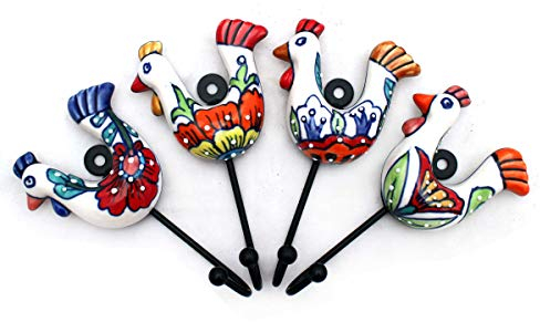 Gall&Zick Wandhaken Haken bunt Set Motiv Keramik Handtuchhaken handbemalt (Hahn Set/4)