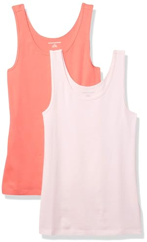 Amazon Essentials Débardeur Coupe Ajustée Femme, Lot de 2, Rose Clair/Rose Corail, L