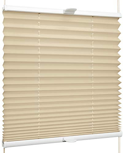 SchattenFreude Plissee nach Maß für Fenster | Mit Klemm-Haltern | Klemmfix ohne Bohren | Beige, Breite: 701-900mm x Höhe: 1001-1500mm