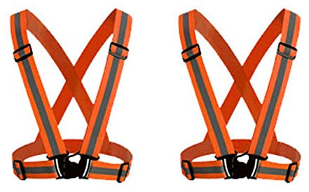 HYCOPROT 2 X Reflektierend Laufen Weste Reflektorweste Sicherheitsweste Fahrrad Motorrad Auto Leicht Elastisch Laufweste Joggen für Damen Herren Erwachsene Kinder (Orange)……