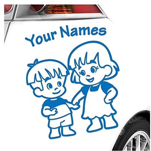 Kiwistar - Babyaufkleber - Blau - Geschwister Junge Mädchen Sticker - mit Wunschtext individuell personalisiert 15cm - für Auto, Motorrad, Tuning - Baby on Board Aufkleber selbst gestalten