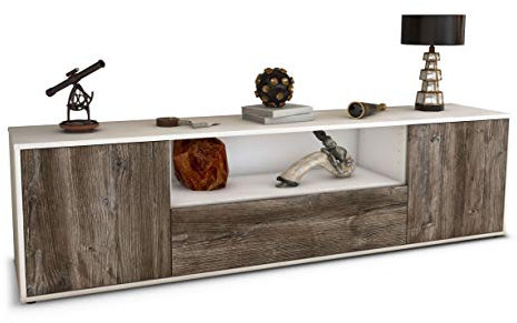 Stil.Zeit TV Schrank Lowboard Maximilian, Korpus anthrazit matt, Front Holz-Design Treibholz (180x49x35cm), mit Push-to-Open Technik & Leichtlaufschienen