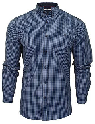 Xact Men's Gingham Check Shirt with Button-Down Collar - Long Sleeved (Denim Blue/Navy) M