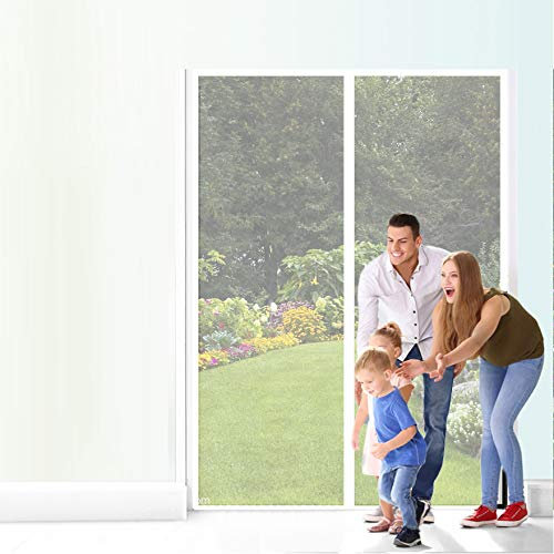 Yurun Magnet Fliegengitter Tür Insektenschutzrollo Weiß 155x250cm Klettband Selbstklebend Extra Stark Full Frame Pet freundlich für Balkontür Terrassentür