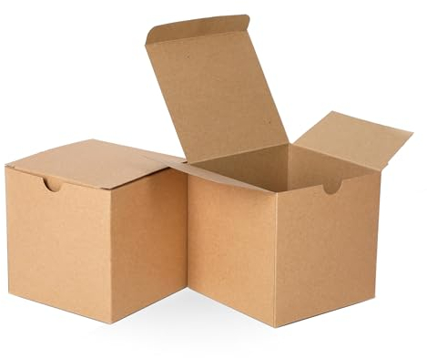 SHIPKEY 10 Pcs Kraft Gift Boxes | 10x10x10cm Square Boxes with Lids | Small Gift Boxes for Party, Wedding, Christmas, Holidays, Birthdays and All Other Occasions