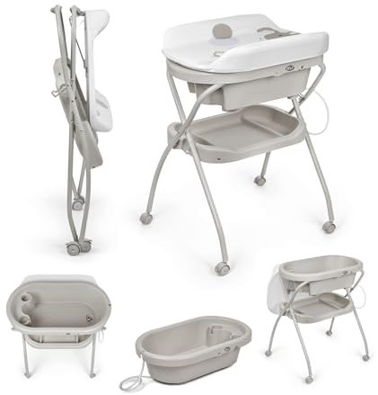 MS BabyWorld – Bubble – Bañera Ergonómica para Bebé con Patas | Cambiador Impermeable Acolchado | Cierre Compacto | Organizador | 4 Ruedas con Frenos