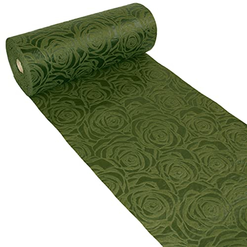Dekoflor Tischband Tischläufer Tischdeko einzigartiges Rosen Design (Wasserfest, Lotuseffekt, samtige Oberfläche, 5 m Rolle, 30 cm Breite, 100% Nylon), Oliv