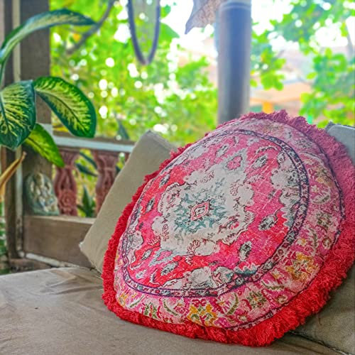 Mandala Life ART Meditationskissenbezug - 60 cm mit Fransen - Ronde bedruckter Boho Chic Bodenkissenbezug aus Baumwolle