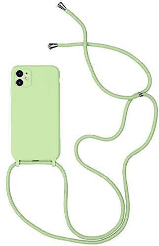 Alihtte Coque pour iPhone Se 2020/7/8 avec Cordon de Collier, Coque Souple Silicone TPU Bumper Etui Housse avec Cordon Réglable Lanyard Case pour iPhone 8 Mince Antichoc Collier Cover-Vert Matcha