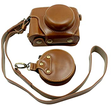 Custodia per fotocamera in pelle PU con apertura inferiore completa per Olympus PEN E-P7 con obiettivo 14-42mmEZ marrone