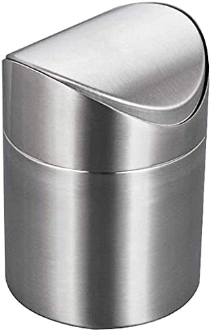 ETRAVEL Countertop Brushed Stainless Steel Mini Dustbin with Lid, Mini Desktop Bin, Dustbins Coffee Pods Tea Bags Office Bathroom Kitchen Waste Bins 1.5 L (silver)