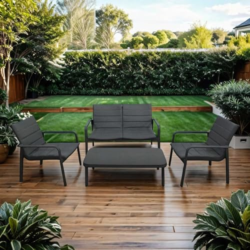 OUTLIV. Fontana Sofagruppe 4-TLG. aus Aluminium und Polster in Anthrazit/Grau, modernes Design für Ihren Outdoor-Bereich