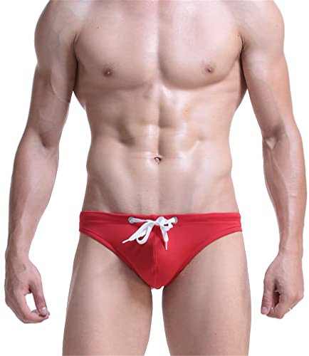 Jungerhouse Slip de Bain Homme Réglable Cordon de Serrage Swimming Brief Maillot de Bain pour Sources Chaudes Piscine et Plage (Rouge,XL)